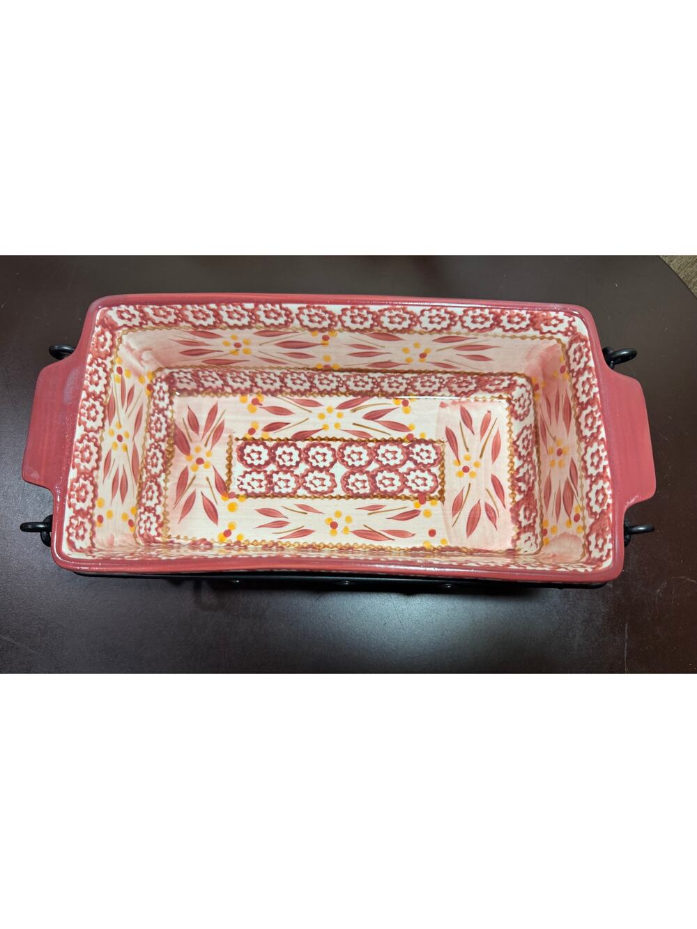 Vtg Temp-tations by Tara Old World Cookware 1.7 QT Meatloaf Dish w Metal Rack
